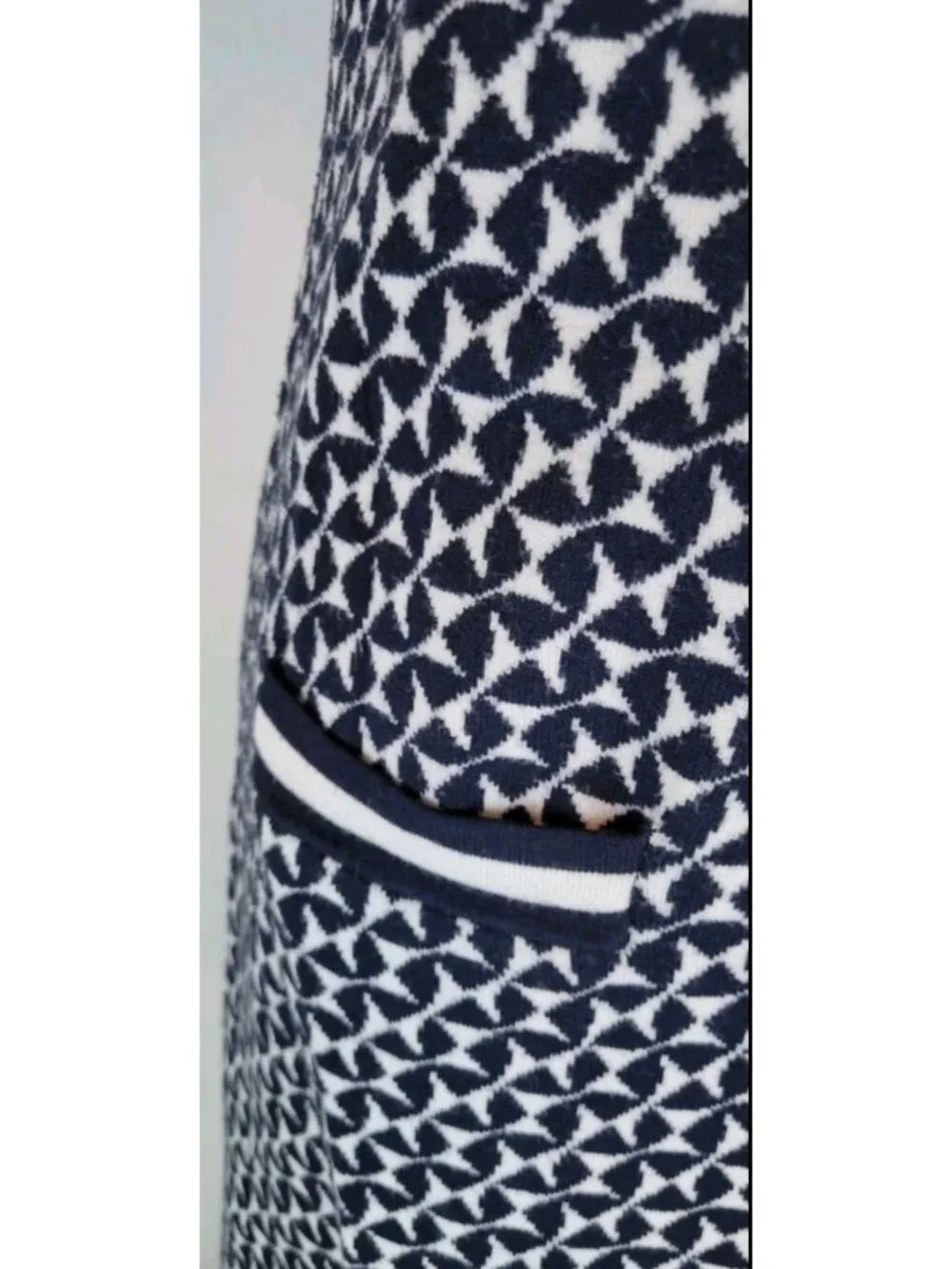 Boden Knit Sweater Dress Size 4 Navy White Geometric Jacquard Short Sleeve Pocke - Picture 5 of 12